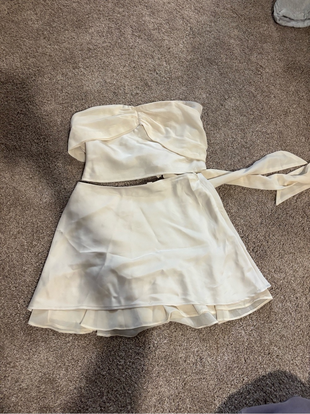 Le Lis Cream Strapless Two-Piece Set - Bachelorette Outfit